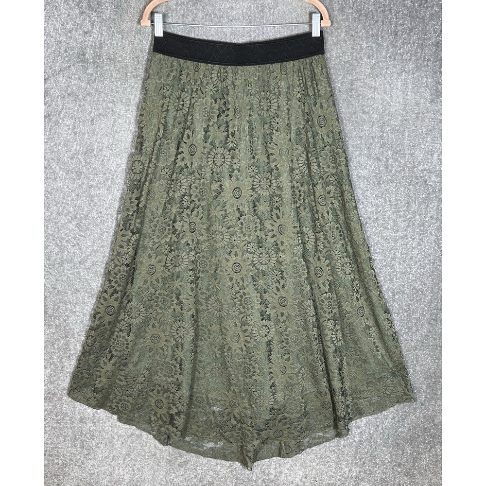 LuLaRoe Lucy Floral Lace Maxi Skirt Womens Size M Olive Green BOHO Whimsigoth